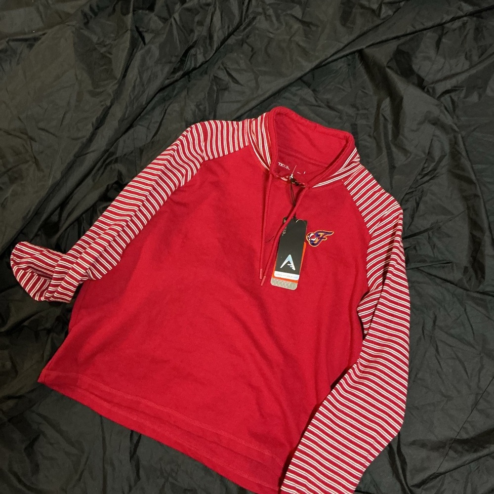 Red and White Striped Quarter-Zip Pullover
